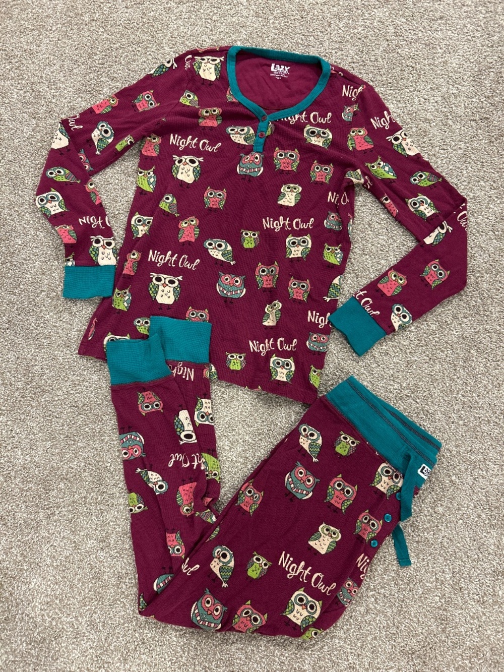 Lazy One Women's Owl Pajama Set - Purple and Teal size XL